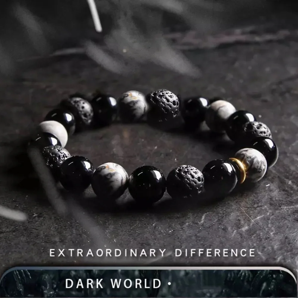 3pcs Set Mix Men’s Round Beaded Stone Elastic Bracelets